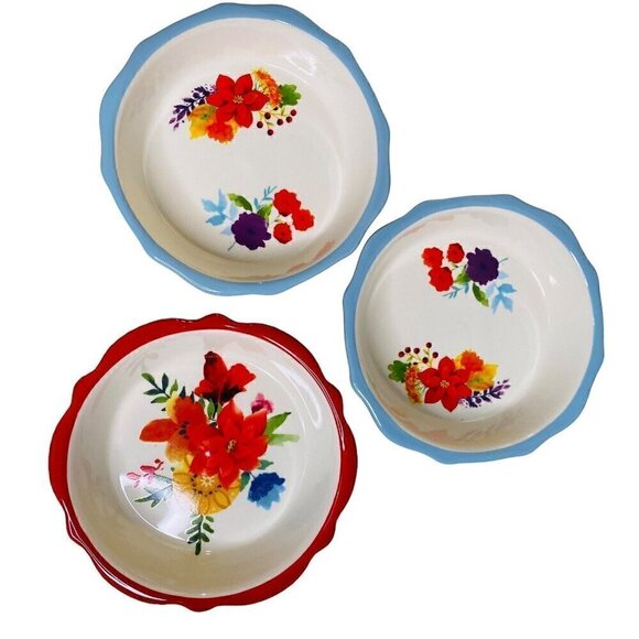 Pioneer Woman Set of 3 Mini Pie Plate Berry Dessert Dip Bowl Stoneware 5 Inch - Picture 1 of 2